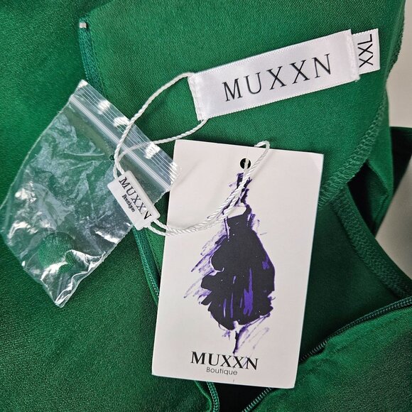 MUXXN Womens Vintage 1950s Midi Crew Neck Bodycon Dress Green Size XXL Stunning - Picture 11 of 13